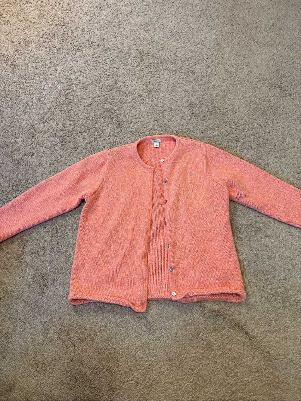 L.L. Bean Coral Button-Front Crewneck Cardigan